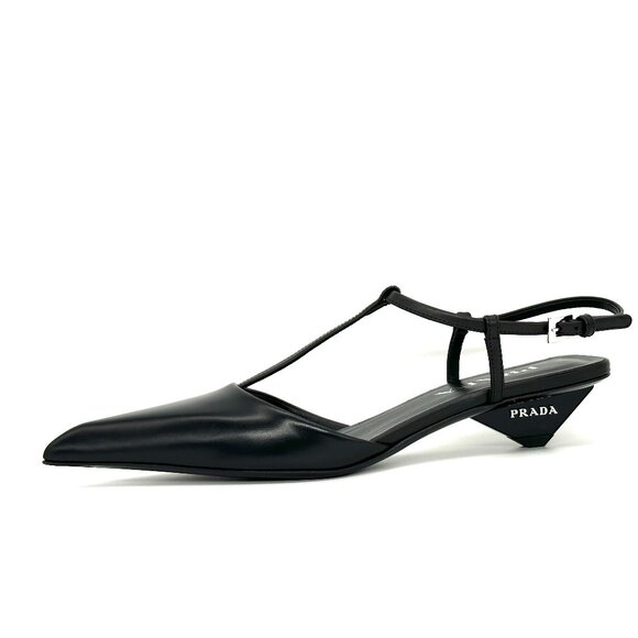 PRADA Modellerie Pointed Toe T Strap Ballerina Ballet Pumps Kitten Heels - Picture 7 of 15